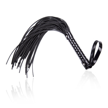 Black Threaded Short Handle Leather BDSM Flogger
