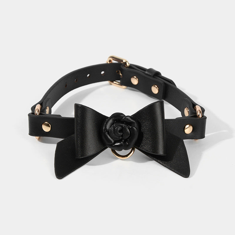 Bow Leather Bondage BDSM Collar