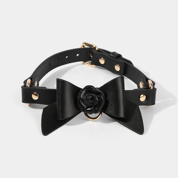 Bow Leather Bondage BDSM Collar