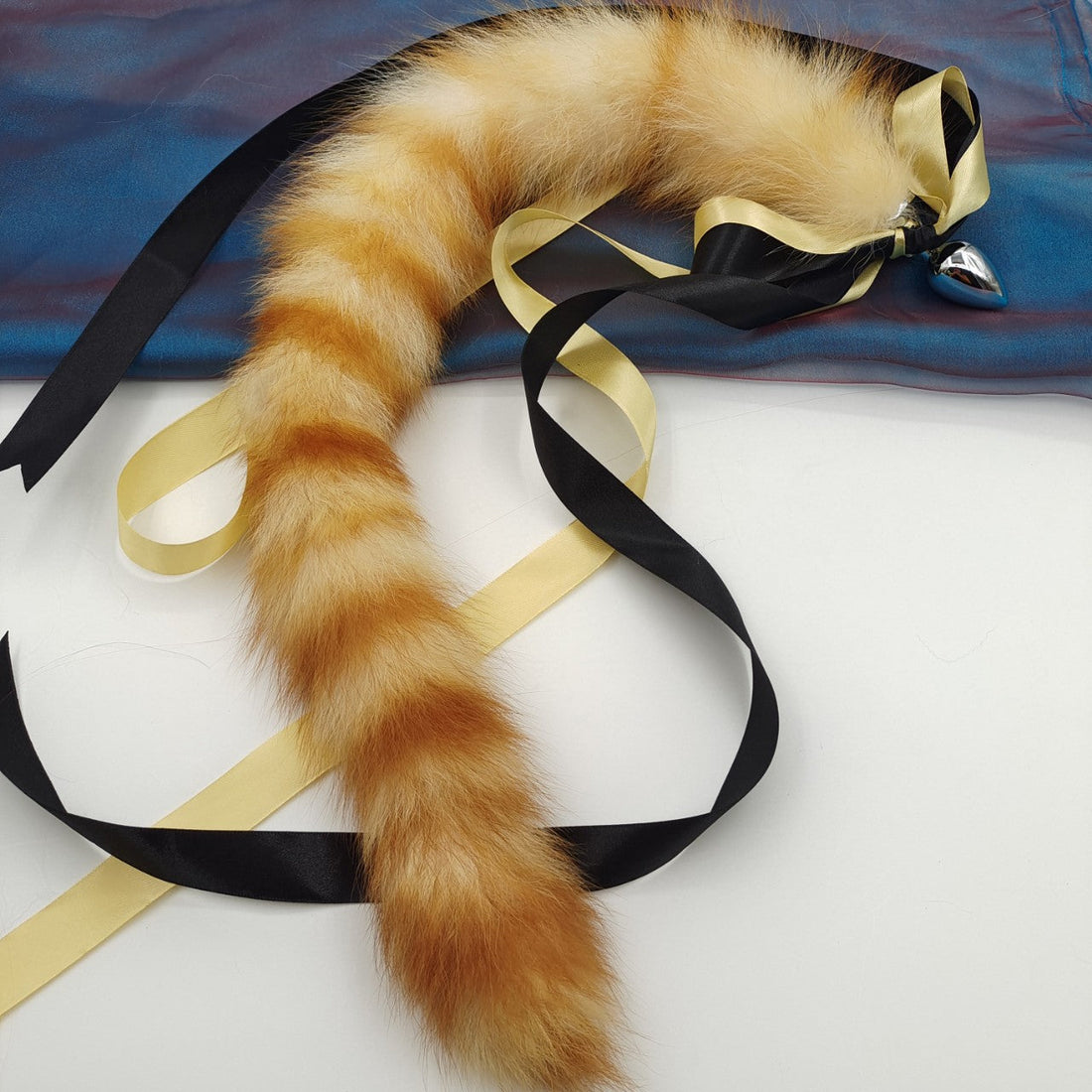 Orange Cat Tail Anal Plug Metal Butt Sex Toy