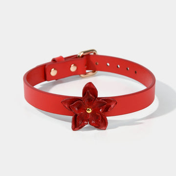 Double layer Floral Leather Adjustable BDSM Collar