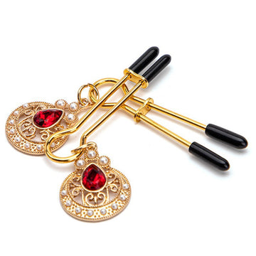 Red Diamond Pendant Style BDSM Nipple Clamps