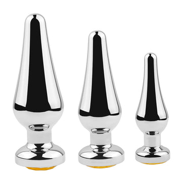 Tapered Metal Yellow Jewel Anal Plug