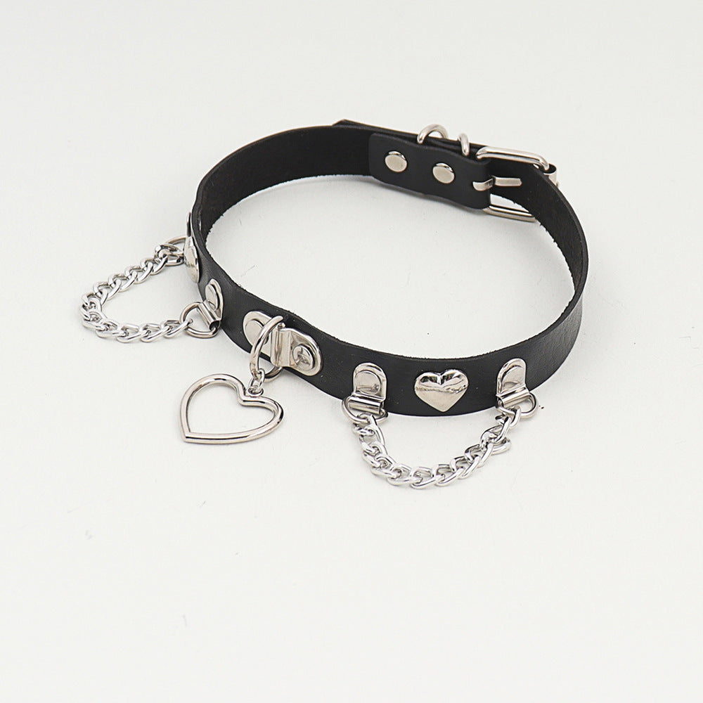 Heart Leather Chain BDSM Bondage Collar