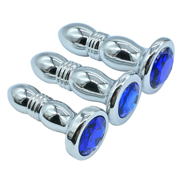Round Head Ribbed Blue Jewel Butt Plug Kit