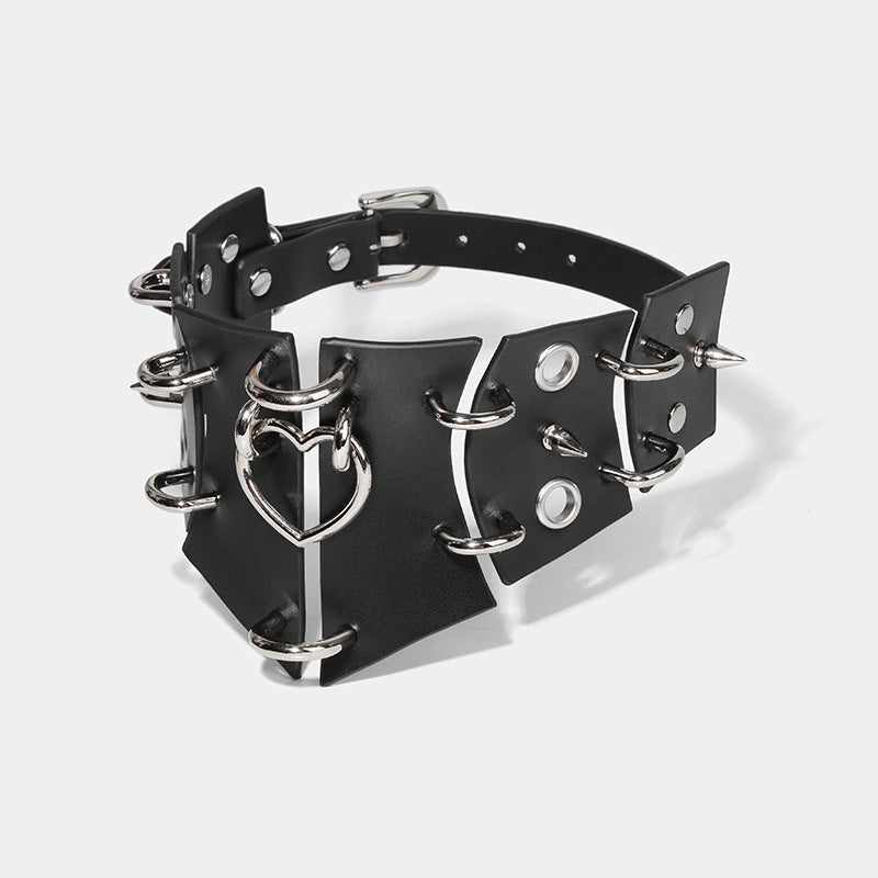 Gothic Black Wide Leather BDSM Collar