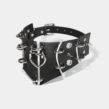 Gothic Black Wide Leather BDSM Collar