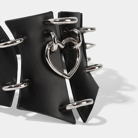 Gothic Black Wide Leather BDSM Collar