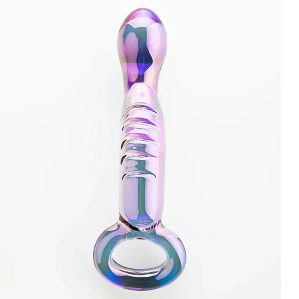 Curved Double Head Clear Purple Glass Dildo