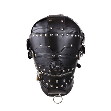 Punk Zippered Head Harness Leather Gimp Mask
