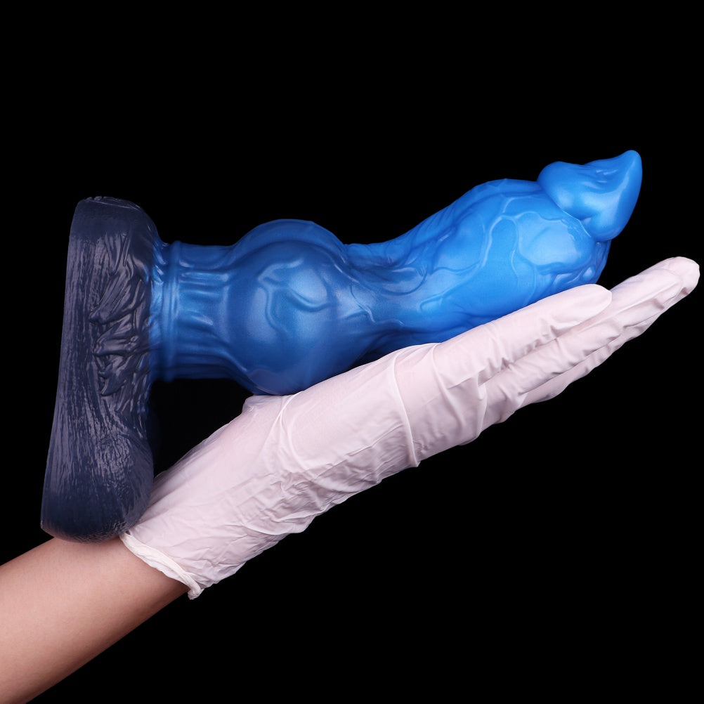 Blue Curved Dual Density Dog Knot Dildo